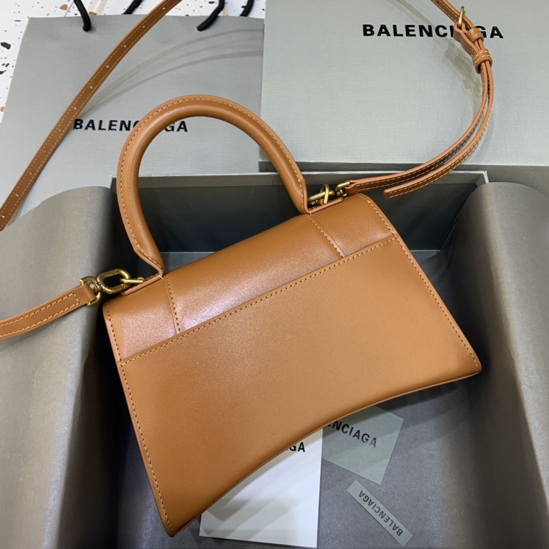 Balenciaga Hourglass Small Handbag Box Calfskin Shoulder Bag Brown